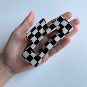 Squared off White & black checkered hair claw